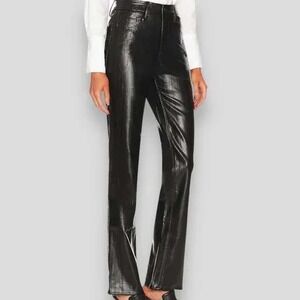 Good American Good Icon Straight High-Rise Trouser Faux Leather Black Eel 16